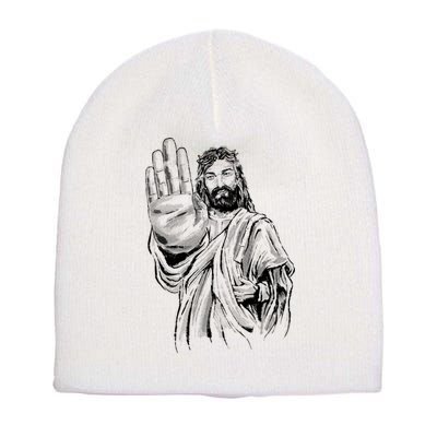 Jesus Stop Hand Sign Short Acrylic Beanie