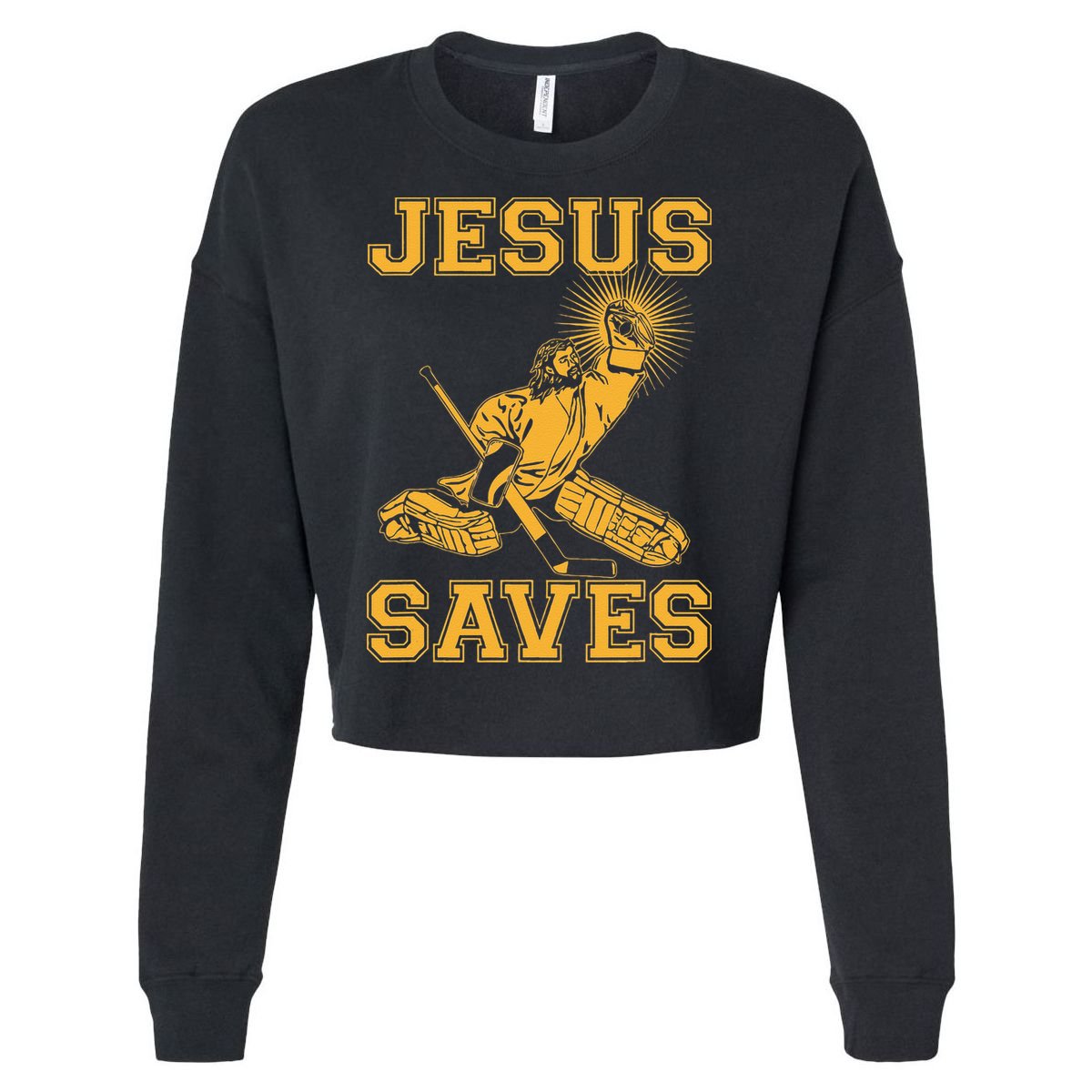 Jesus Saves Hockey Cropped Pullover Crew