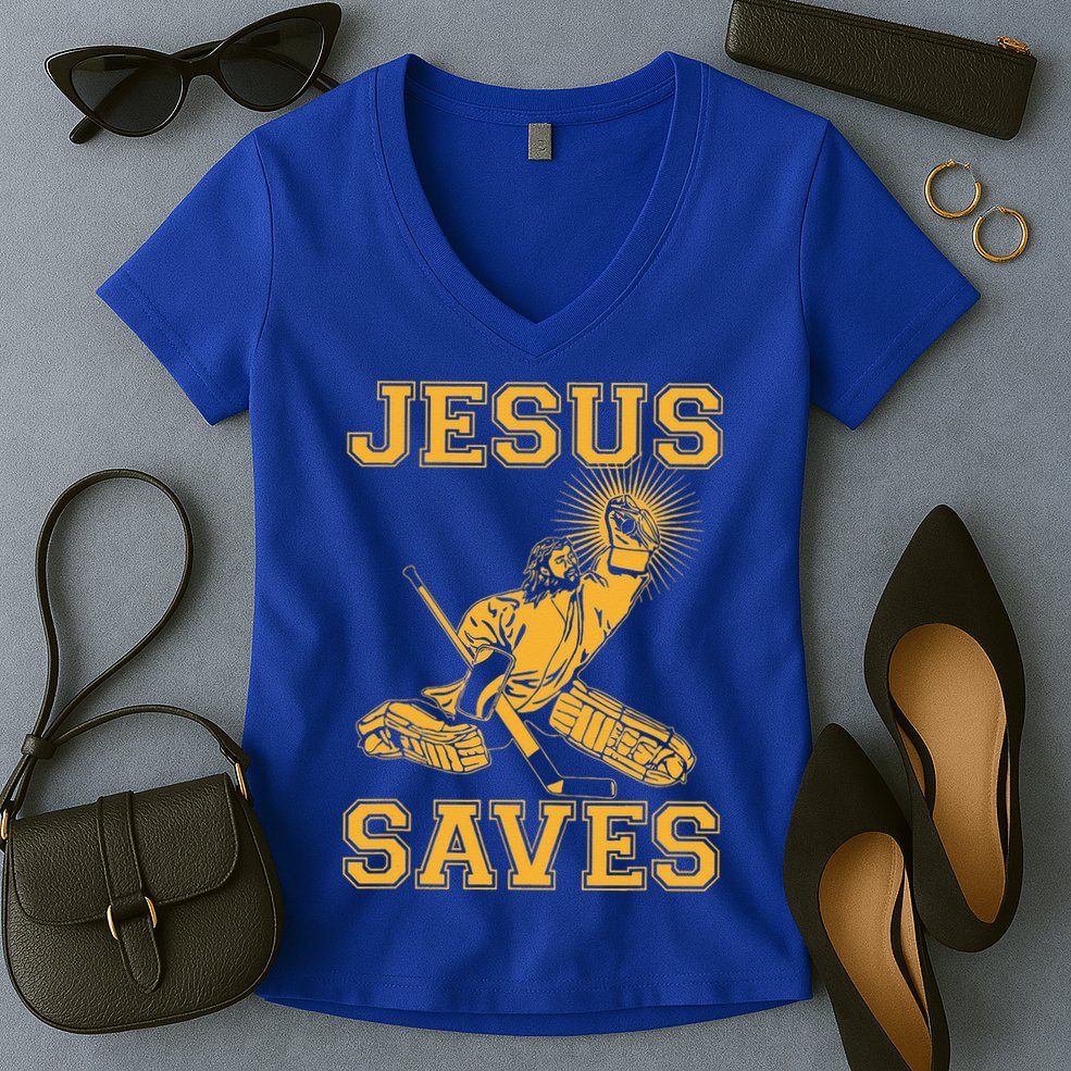 Jesus Saves Hockey Women's V-Neck T-Shirt