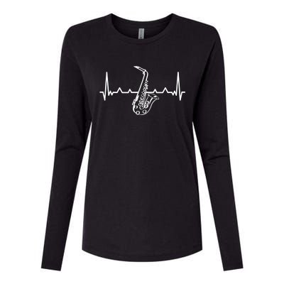 Jazz Saxophone Heartbeat For Jazz Music Lover Sax Musician Gift Womens Cotton Relaxed Long Sleeve T-Shirt