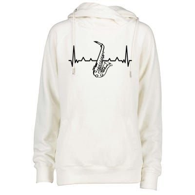 Jazz Saxophone Heartbeat For Jazz Music Lover Sax Musician Gift Womens Funnel Neck Pullover Hood