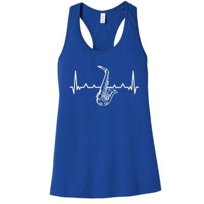 Jazz Saxophone Heartbeat For Jazz Music Lover Sax Musician Gift Women's Racerback Tank