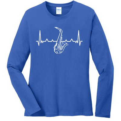 Jazz Saxophone Heartbeat For Jazz Music Lover Sax Musician Gift Ladies Long Sleeve Shirt