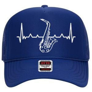 Jazz Saxophone Heartbeat For Jazz Music Lover Sax Musician Gift High Crown Mesh Back Trucker Hat