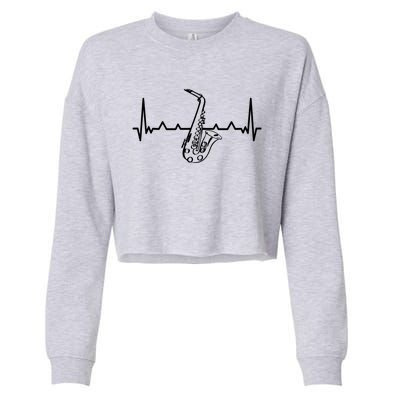 Jazz Saxophone Heartbeat For Jazz Music Lover Sax Musician Gift Cropped Pullover Crew