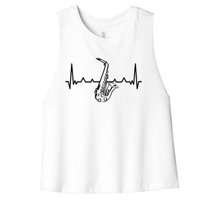 Jazz Saxophone Heartbeat For Jazz Music Lover Sax Musician Gift Women's Racerback Cropped Tank