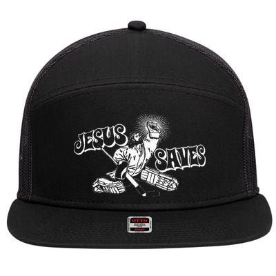Jesus Saves Ice Hockey 7 Panel Mesh Trucker Snapback Hat