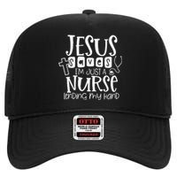 Jesus Saves IM Just A Nurse Lending My Hand High Crown Mesh Back Trucker Hat