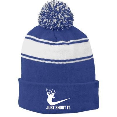 Just Shoot It Funny Deer Hunting Xmas HunterS Humor Gift Stripe Pom Pom Beanie