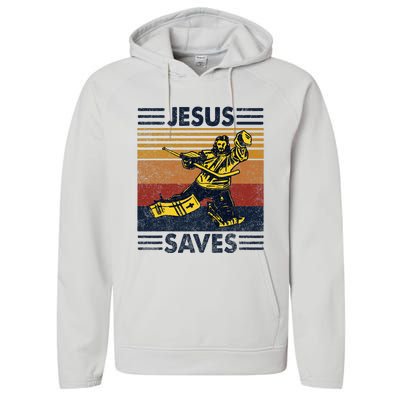 Jesus Saves Ice Hockey Goalie Sport Religious Christian Gift Performance Fleece Hoodie