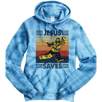 Jesus Saves Ice Hockey Goalie Sport Religious Christian Gift Tie Dye Hoodie