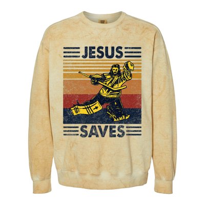 Jesus Saves Ice Hockey Goalie Sport Religious Christian Gift Colorblast Crewneck Sweatshirt