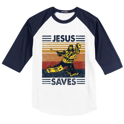 Jesus Saves Ice Hockey Goalie Sport Religious Christian Gift Baseball Sleeve Shirt