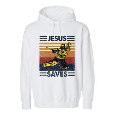 Jesus Saves Ice Hockey Goalie Sport Religious Christian Gift Garment-Dyed Fleece Hoodie