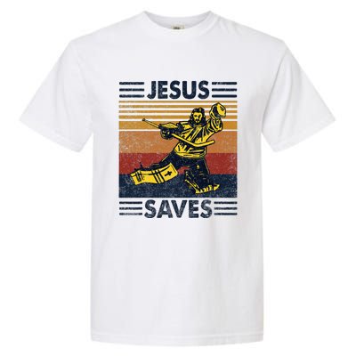 Jesus Saves Ice Hockey Goalie Sport Religious Christian Gift Garment-Dyed Heavyweight T-Shirt