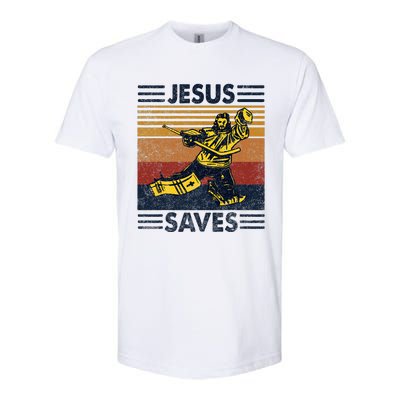 Jesus Saves Ice Hockey Goalie Sport Religious Christian Gift Softstyle CVC T-Shirt