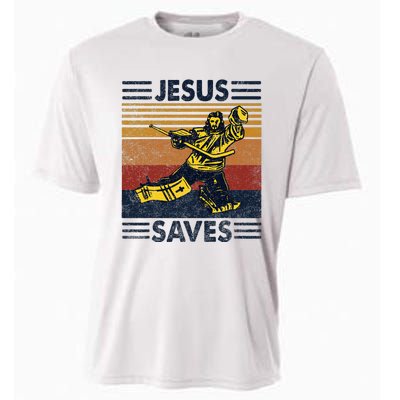 Jesus Saves Ice Hockey Goalie Sport Religious Christian Gift Cooling Performance Crew T-Shirt