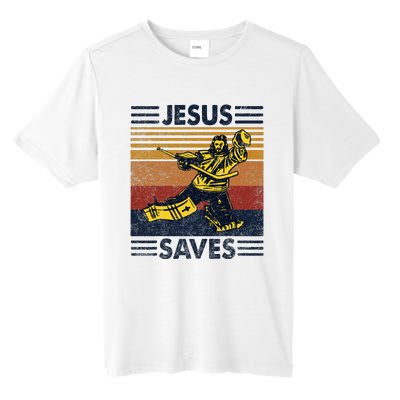 Jesus Saves Ice Hockey Goalie Sport Religious Christian Gift Tall Fusion ChromaSoft Performance T-Shirt