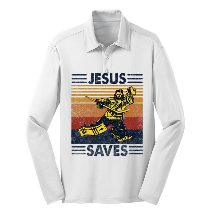 Jesus Saves Ice Hockey Goalie Sport Religious Christian Gift Silk Touch Performance Long Sleeve Polo