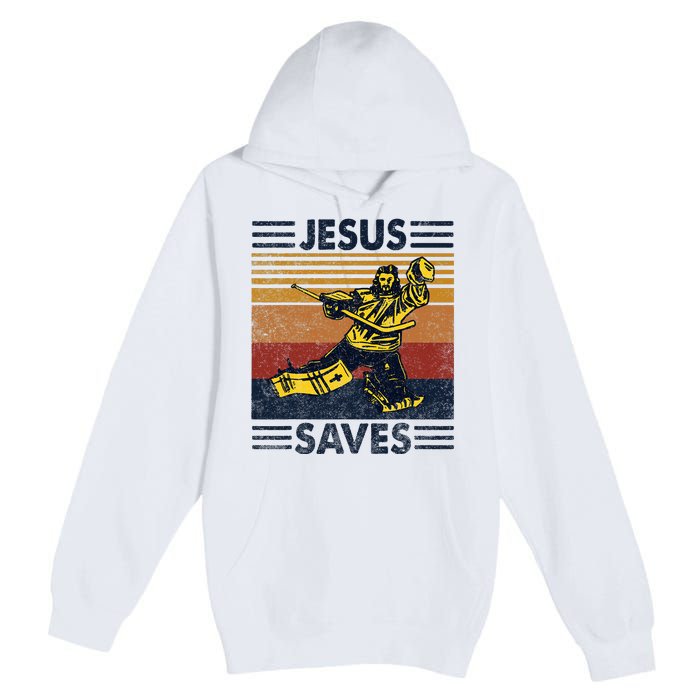 Jesus Saves Ice Hockey Goalie Sport Religious Christian Gift Premium Pullover Hoodie