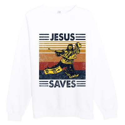 Jesus Saves Ice Hockey Goalie Sport Religious Christian Gift Premium Crewneck Sweatshirt