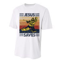 Jesus Saves Ice Hockey Goalie Sport Religious Christian Gift Performance Sprint T-Shirt