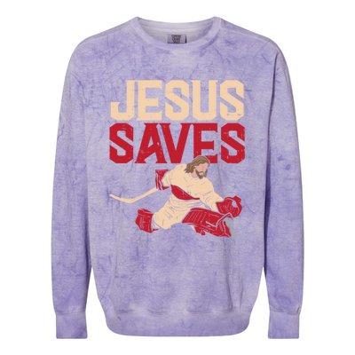 Jesus Saves Ice Hockey Goalie Sport Religious Christian Gift Great Gift Colorblast Crewneck Sweatshirt