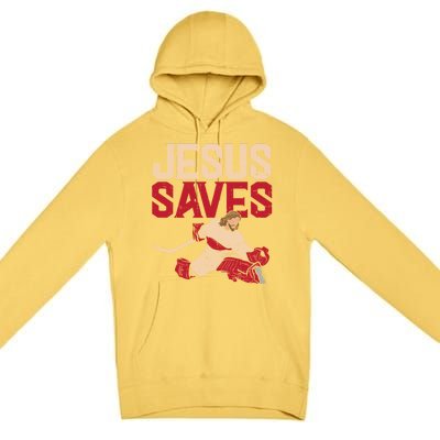 Jesus Saves Ice Hockey Goalie Sport Religious Christian Gift Great Gift Premium Pullover Hoodie