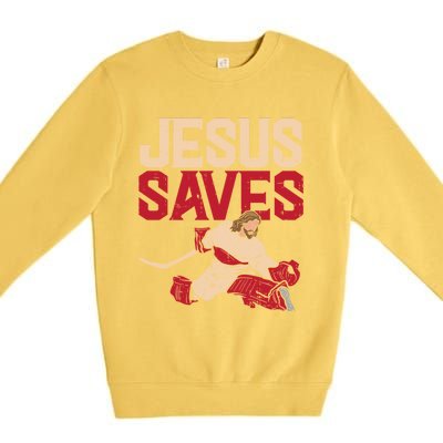 Jesus Saves Ice Hockey Goalie Sport Religious Christian Gift Great Gift Premium Crewneck Sweatshirt