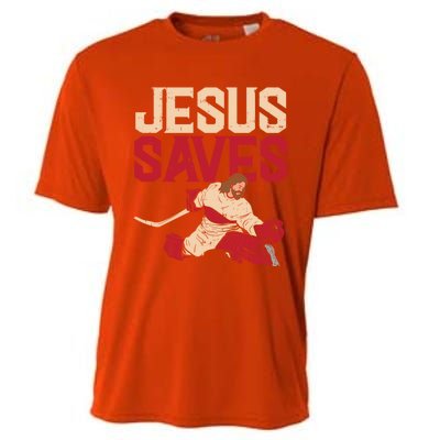 Jesus Saves Ice Hockey Goalie Sport Religious Christian Gift Great Gift Cooling Performance Crew T-Shirt