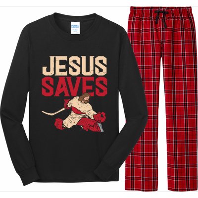 Jesus Saves Ice Hockey Goalie Sport Religious Christian Gift Great Gift Long Sleeve Pajama Set