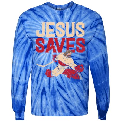 Jesus Saves Ice Hockey Goalie Sport Religious Christian Gift Great Gift Tie-Dye Long Sleeve Shirt