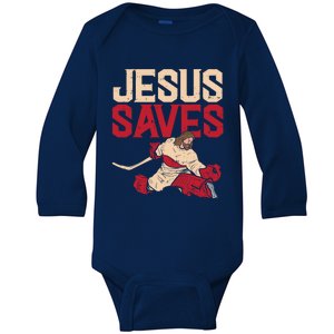 Jesus Saves Ice Hockey Goalie Sport Religious Christian Gift Great Gift Baby Long Sleeve Bodysuit