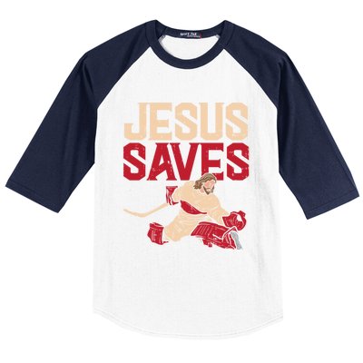 Jesus Saves Ice Hockey Goalie Sport Religious Christian Gift Great Gift Baseball Sleeve Shirt