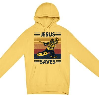 Jesus Saves Ice Hockey Goalie Sport Religious Christian Gift Meaningful Gift Premium Pullover Hoodie