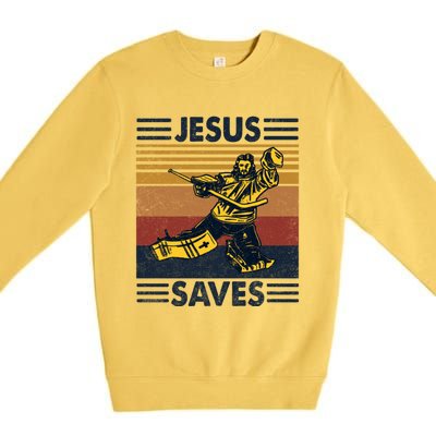 Jesus Saves Ice Hockey Goalie Sport Religious Christian Gift Meaningful Gift Premium Crewneck Sweatshirt