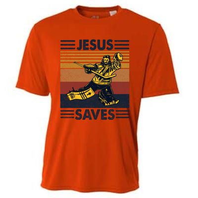 Jesus Saves Ice Hockey Goalie Sport Religious Christian Gift Meaningful Gift Cooling Performance Crew T-Shirt