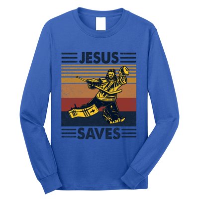 Jesus Saves Ice Hockey Goalie Sport Religious Christian Gift Meaningful Gift Long Sleeve Shirt