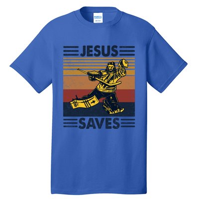 Jesus Saves Ice Hockey Goalie Sport Religious Christian Gift Meaningful Gift Tall T-Shirt