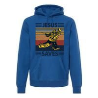 Jesus Saves Ice Hockey Goalie Sport Religious Christian Gift Meaningful Gift Premium Hoodie