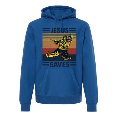 Jesus Saves Ice Hockey Goalie Sport Religious Christian Gift Meaningful Gift Premium Hoodie