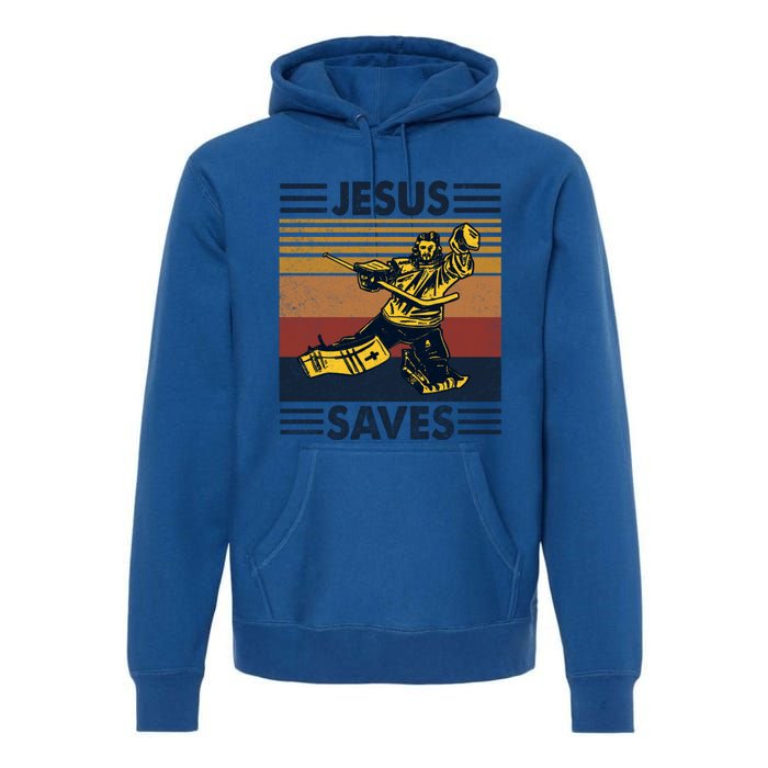 Jesus Saves Ice Hockey Goalie Sport Religious Christian Gift Meaningful Gift Premium Hoodie