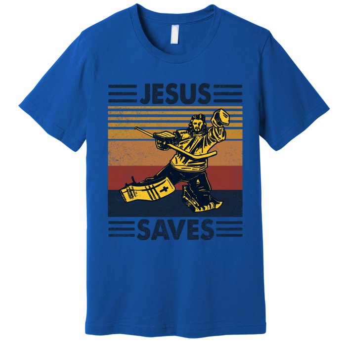 Jesus Saves Ice Hockey Goalie Sport Religious Christian Gift Meaningful Gift Premium T-Shirt