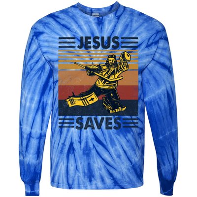 Jesus Saves Ice Hockey Goalie Sport Religious Christian Gift Meaningful Gift Tie-Dye Long Sleeve Shirt