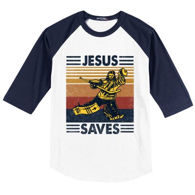 Jesus Saves Ice Hockey Goalie Sport Religious Christian Gift Meaningful Gift Baseball Sleeve Shirt