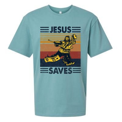 Jesus Saves Ice Hockey Goalie Sport Religious Christian Gift Meaningful Gift Sueded Cloud Jersey T-Shirt