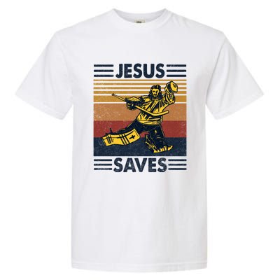 Jesus Saves Ice Hockey Goalie Sport Religious Christian Gift Meaningful Gift Garment-Dyed Heavyweight T-Shirt