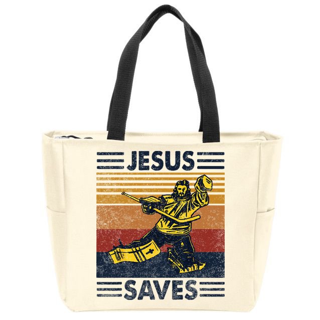 Jesus Saves Ice Hockey Goalie Sport Religious Christian Gift Zip Tote Bag
