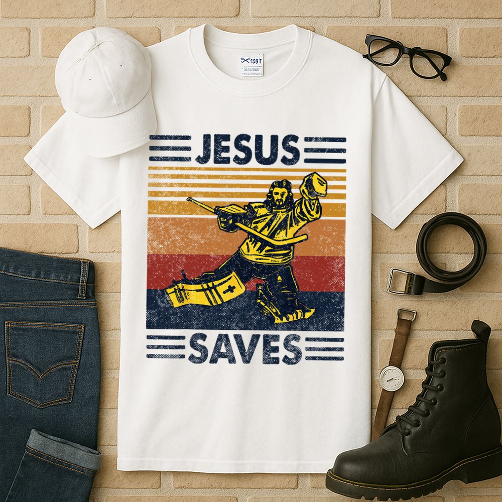 Jesus Saves Ice Hockey Goalie Sport Religious Christian Gift Tall T-Shirt