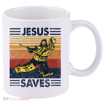 Jesus Saves Ice Hockey Goalie Sport Religious Christian Gift 11oz C Handle Ceramic Mug